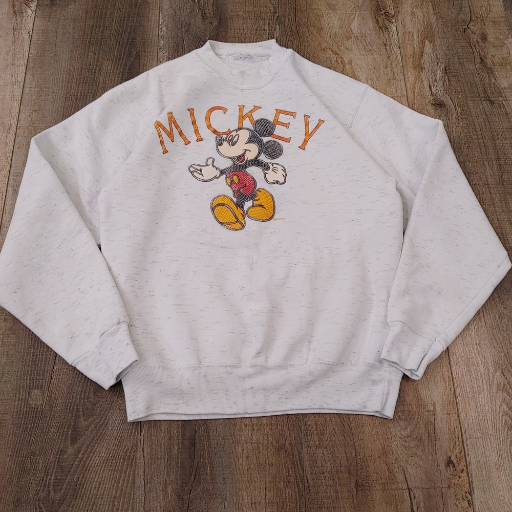 Vintage Disney Mickey Mouse Embroidered Sweatshirt Grey Oatmeal Crewneck L